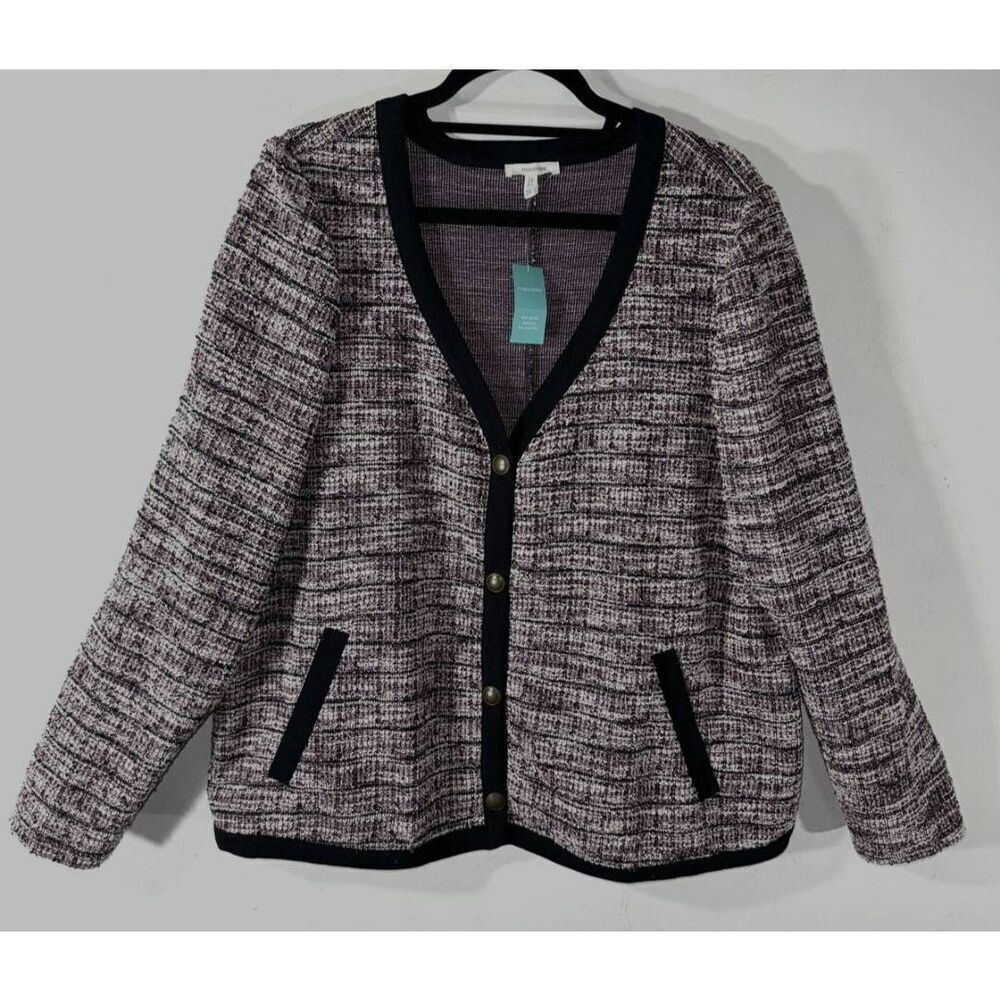 MAURICES Cropped Tweed Button Down Cardigan Blazer Sz 3X Pink Black (R)